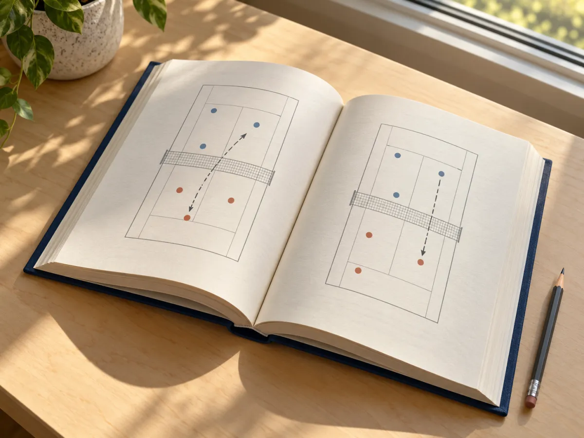 An open printed sports coaching book showing a simple court diagram